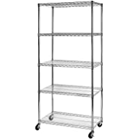 Seville Classics Estantería de Alambre de Acero de 5 Niveles con Ruedas- Ultra Zinc- 91-4 x 45-7 x 182-8 cm
